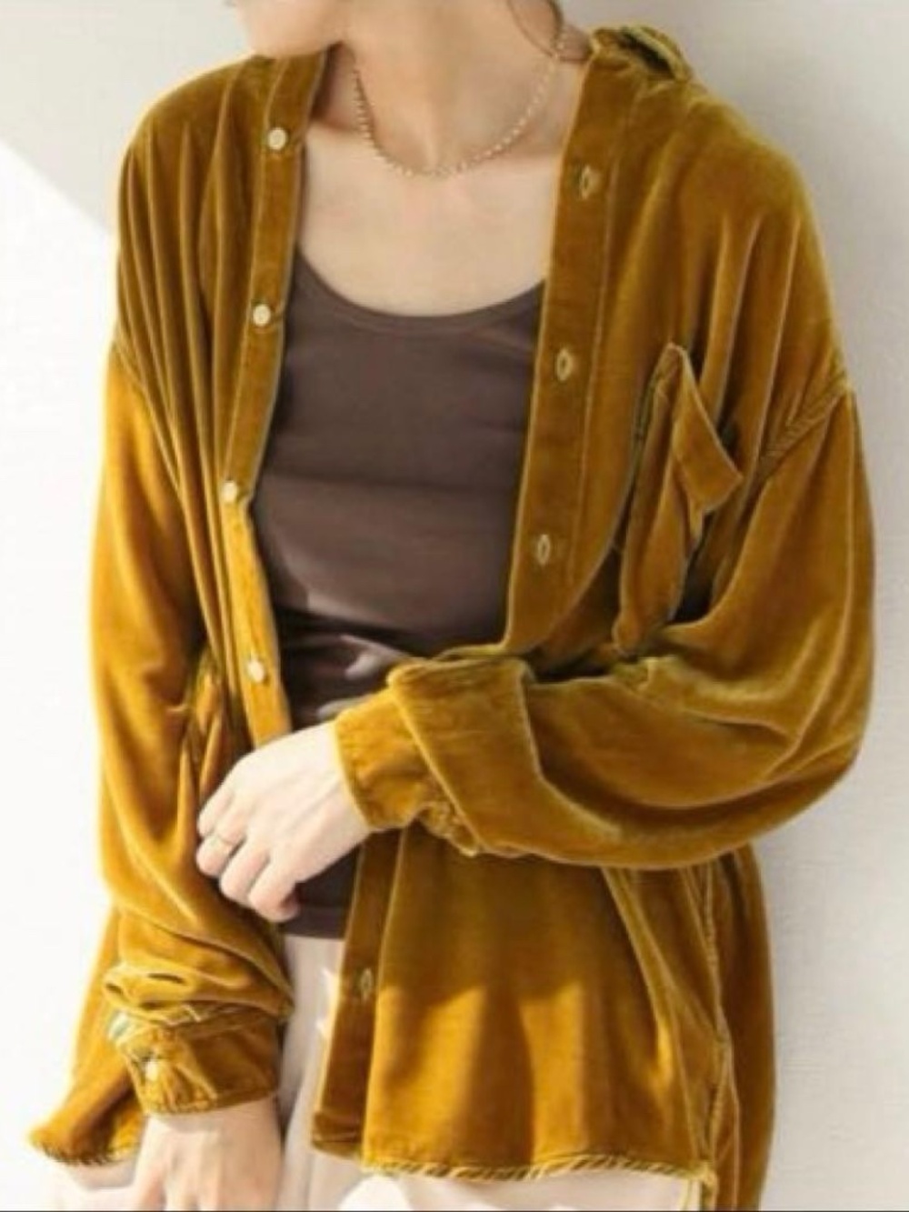 CP SHADES Velvet Shirt Blouse Gold / Mustard S Top